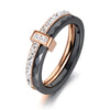 2 Layers Black/White Ceramic Crystal Wedding Rings Jewelry Rose Gold Plated Stainless Steel Rhinestone Engagement