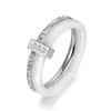 2 Layers Black/White Ceramic Crystal Wedding Rings Jewelry Rose Gold Plated Stainless Steel Rhinestone Engagement