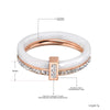 2 Layers Black/White Ceramic Crystal Wedding Rings Jewelry Rose Gold Plated Stainless Steel Rhinestone Engagement