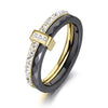2 Layers Black/White Ceramic Crystal Wedding Rings Jewelry Rose Gold Plated Stainless Steel Rhinestone Engagement