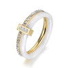 2 Layers Black/White Ceramic Crystal Wedding Rings Jewelry Rose Gold Plated Stainless Steel Rhinestone Engagement