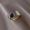 French  Retro Square Blue Oil Dripping Ring  Temperament Simple Opening Ring Women's Jewelry