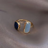 French  Retro Square Blue Oil Dripping Ring  Temperament Simple Opening Ring Women's Jewelry