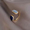French  Retro Square Blue Oil Dripping Ring  Temperament Simple Opening Ring Women's Jewelry