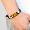 3 Sides Natural Tiger Eye Stone Sports Style Men's Jewelry Bracelet 316L Stainless Steel Black Leather Cord Bracelet