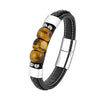 3 Sides Natural Tiger Eye Stone Sports Style Men's Jewelry Bracelet 316L Stainless Steel Black Leather Cord Bracelet