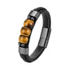 3 Sides Natural Tiger Eye Stone Sports Style Men's Jewelry Bracelet 316L Stainless Steel Black Leather Cord Bracelet