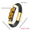 3 Sides Natural Tiger Eye Stone Sports Style Men's Jewelry Bracelet 316L Stainless Steel Black Leather Cord Bracelet