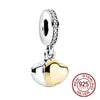 925 Sterling Silver Cartoon Beads Golden Heart Shaped Birthday Charms Fit Original Pandora Bracelet Women DIY Jewelry