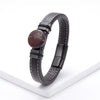 Flat Round Natural Stone Vintage Jewelry Stainless Steel Men's Bracelet Wide Leather Cord Charm Bracelet