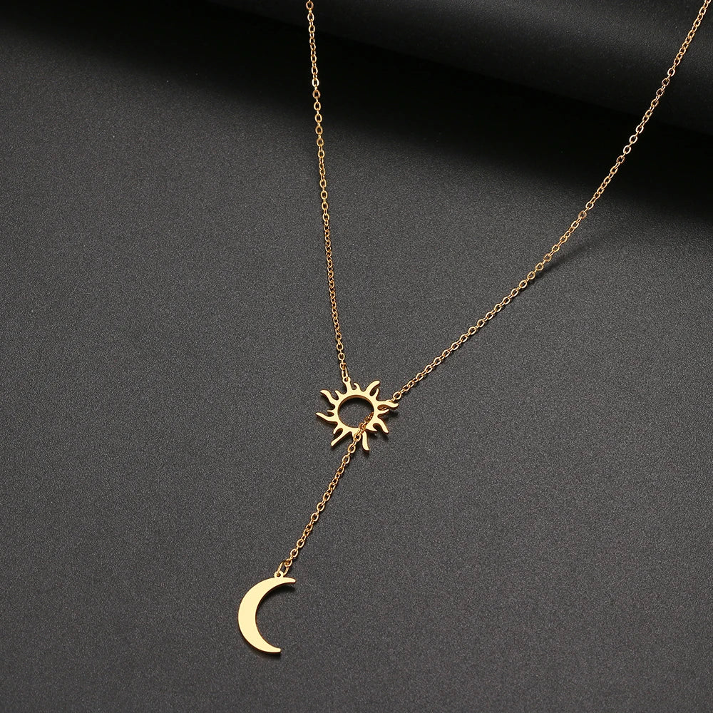 Stainless Steel Sun Totem And Moon Necklace For Women Fashionable Exquisite Summer Must-Have Party For Friend Jewelry