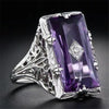Color Amethyst Women's Ring Large Square Amethyst Cubic Zirconia Rhinestone Ring  Women's Party Jewelry