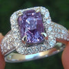Color Amethyst Women's Ring Large Square Amethyst Cubic Zirconia Rhinestone Ring  Women's Party Jewelry