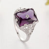 Color Amethyst Women's Ring Large Square Amethyst Cubic Zirconia Rhinestone Ring  Women's Party Jewelry