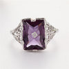 Color Amethyst Women's Ring Large Square Amethyst Cubic Zirconia Rhinestone Ring  Women's Party Jewelry