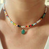Multilayer Boho Colorful Bead Chain Necklace for Women Female Crystal Water Drop Metal Letter Pendant Jewelry Gift