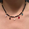Multilayer Boho Colorful Bead Chain Necklace for Women Female Crystal Water Drop Metal Letter Pendant Jewelry Gift