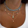 Multilayer Boho Colorful Bead Chain Necklace for Women Female Crystal Water Drop Metal Letter Pendant Jewelry Gift
