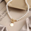 Wedding Pearl Choker Necklace For Women Vintage Coin Lock Pendant Chain Jewelry on the Neck Accessories Party Gift
