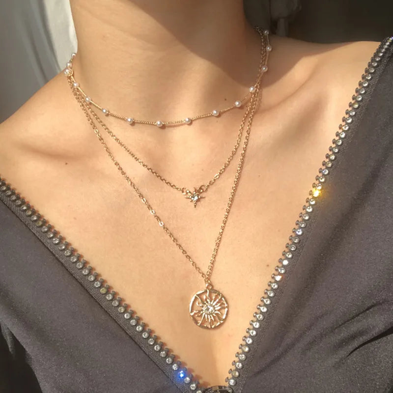 Wedding Pearl Choker Necklace For Women Vintage Coin Lock Pendant Chain Jewelry on the Neck Accessories Party Gift