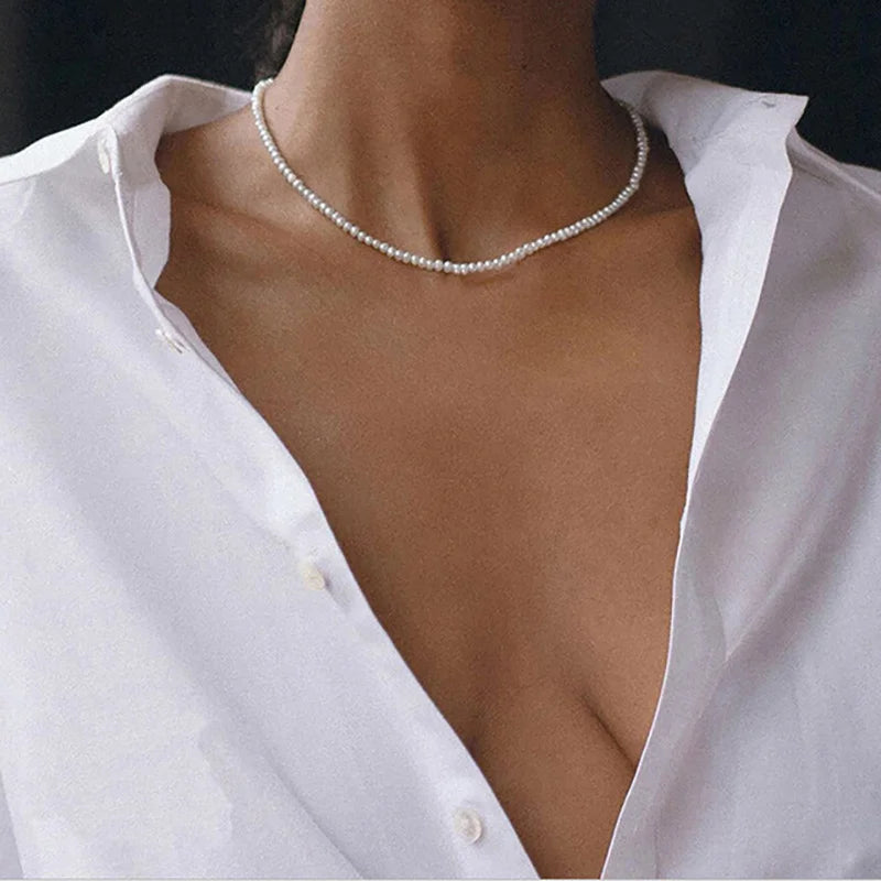 Wedding Pearl Choker Necklace For Women Vintage Coin Lock Pendant Chain Jewelry on the Neck Accessories Party Gift