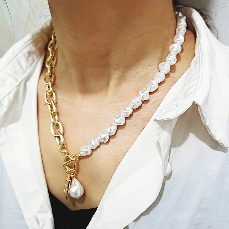 Wedding Pearl Choker Necklace For Women Vintage Coin Lock Pendant Chain Jewelry on the Neck Accessories Party Gift