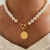 Wedding Pearl Choker Necklace For Women Vintage Coin Lock Pendant Chain Jewelry on the Neck Accessories Party Gift