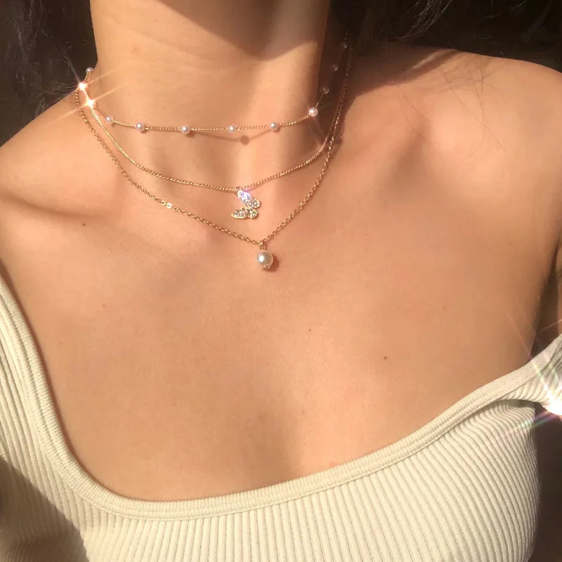 Wedding Pearl Choker Necklace For Women Vintage Coin Lock Pendant Chain Jewelry on the Neck Accessories Party Gift