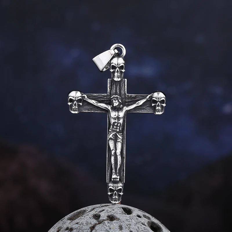 2023 NEW Men's 316L Stainless-steel  Jesus Cross Pendant With Skull Necklace For Teens Punk Biker Jewelry Gift Free Shipping