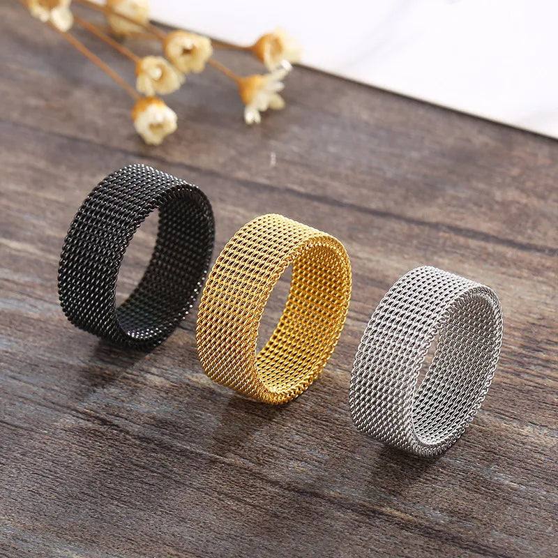8mm Wide Stainless Steel Rings Titanium Couple Rings Deformable Mesh Accessories for Women Men Jewelry Wedding Gift