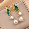 2023 New Trend Unique Design Elegant Delicate Light Luxury Pearl Leaf Tassel Earrings Women Jewelry Party Premium Gifts