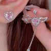 2023 New Pink Crystal Angel Wings Heart Pendant Necklace Earrings for Woman Minimalist Jewelry Girl's Jewelry Set Cupid Arrow