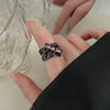 Punk Black Rings Thorns Vine Twine Red Rhinestones Hollow Unsex Couple Finger Ring Women Men Jewelry Gift