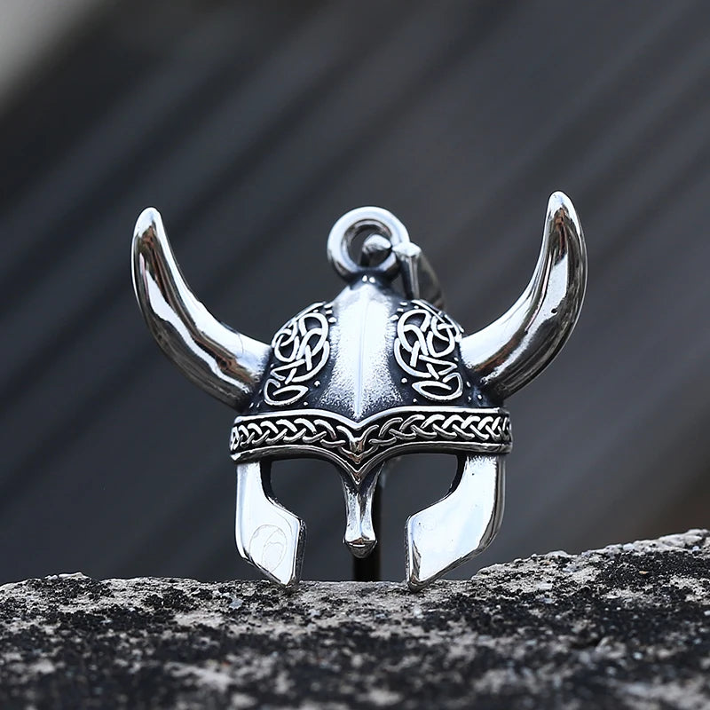 2023 New Stainless Steel Viking Runes Warrior Helmet Pendant Necklace for Men Rope Chain Retro Jewelry Trend Boyfriend Gift