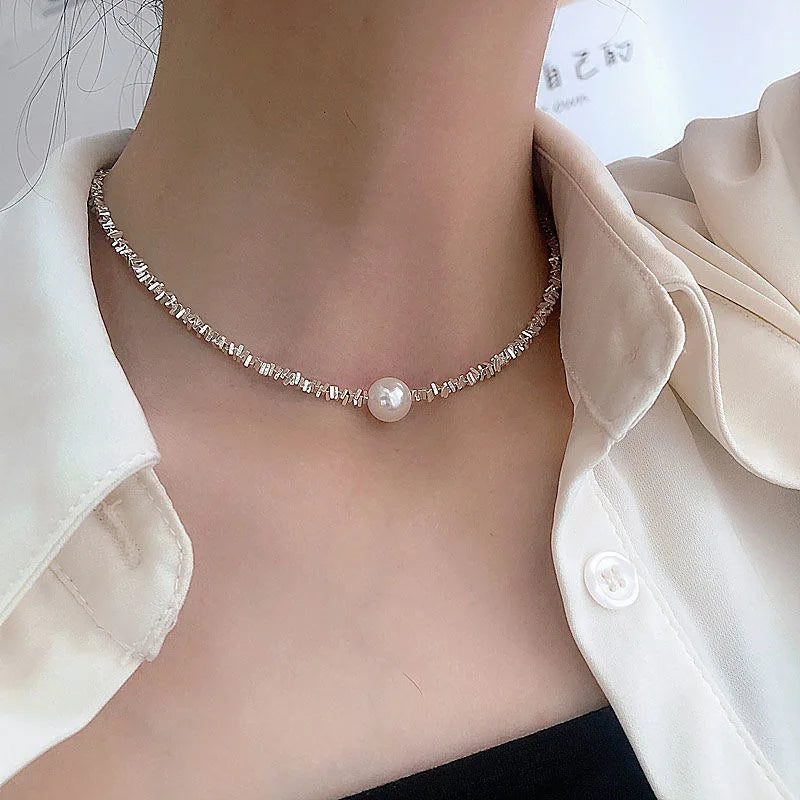 P  opular Silver Colour Sparkling Clavicle Chain Choker Necklace Collar For Women Fine Jewelry Wedding Party Birthday Gift