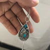 Vintage Leaf Turquoises Stone Pendant Necklace Bohemia Jewelry Statement Water Drop Metal Pendant Women's Necklace