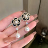 2024 Korean New Exquisite Flower Splicing Earrings Temperament Simple Versatile Shell Zircon Earrings Female Jewelry