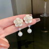 2024 Korean New Exquisite Flower Splicing Earrings Temperament Simple Versatile Shell Zircon Earrings Female Jewelry