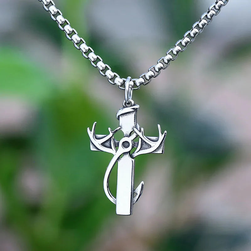 2024 New 316L Stainless Steel Cross With Anchor Pendant Necklace Metal Jewelry Man Women Couple Gift Accessories