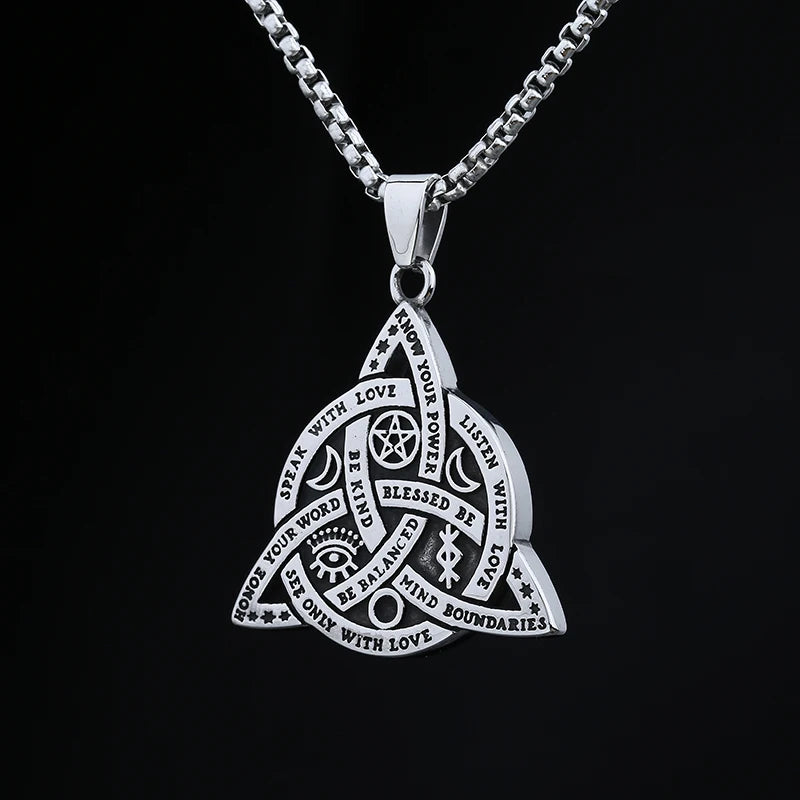 2024 New 316L Stainless Steel Viking Cetic Knot Moon Sun And Star Pendant Necklace Vintage Jewelry