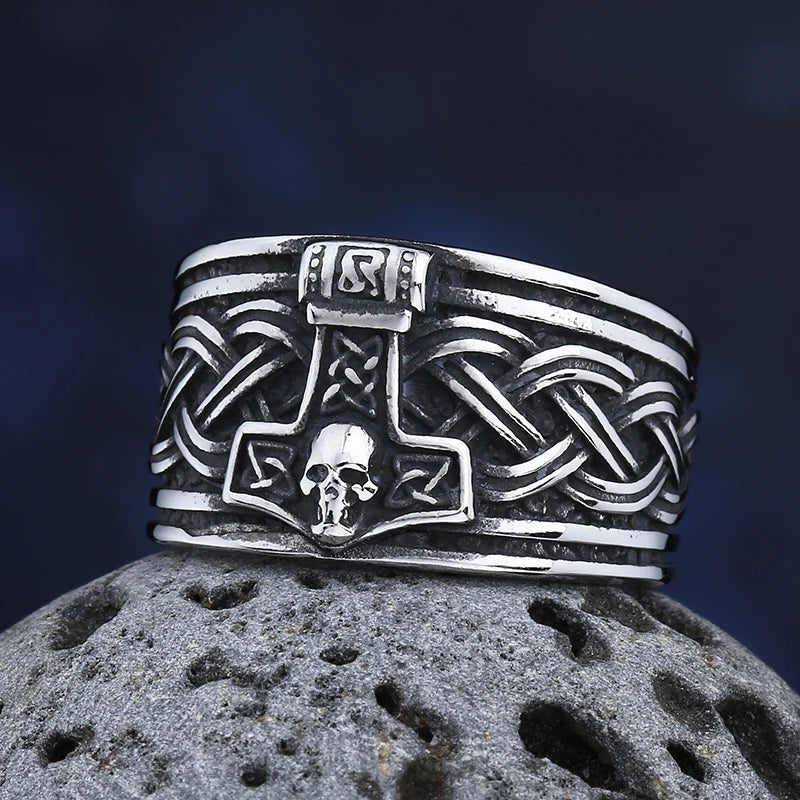 2024 New 316L Stainless Steel Vintage Viking Thor Ring With Skull For Man Trend Charm Party Jewelry Boyfriend&Teens Gift