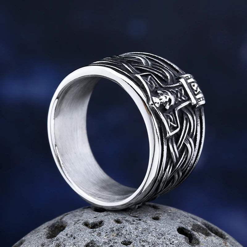 2024 New 316L Stainless Steel Vintage Viking Thor Ring With Skull For Man Trend Charm Party Jewelry Boyfriend&Teens Gift