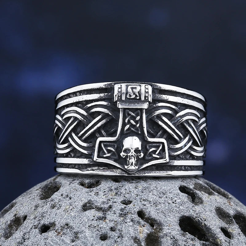 2024 New 316L Stainless Steel Vintage Viking Thor Ring With Skull For Man Trend Charm Party Jewelry Boyfriend&Teens Gift