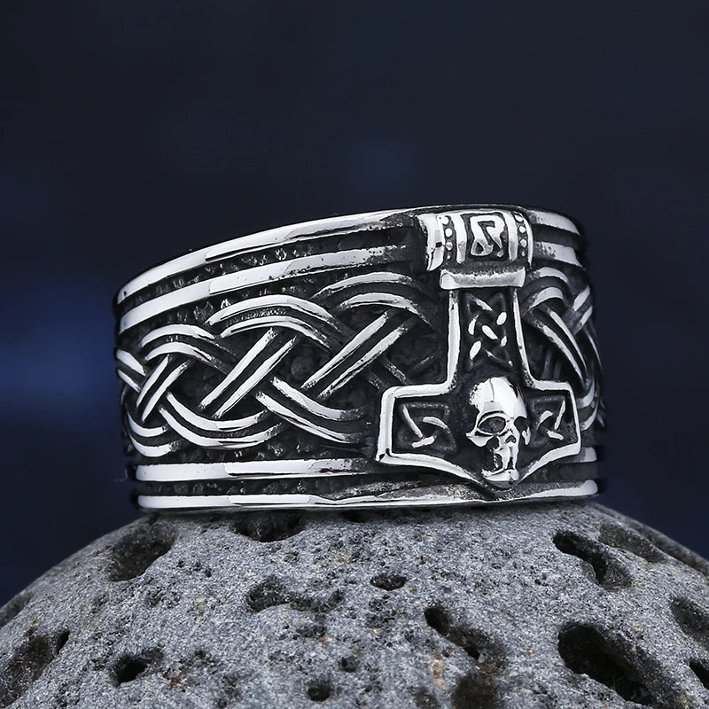 2024 New 316L Stainless Steel Vintage Viking Thor Ring With Skull For Man Trend Charm Party Jewelry Boyfriend&Teens Gift
