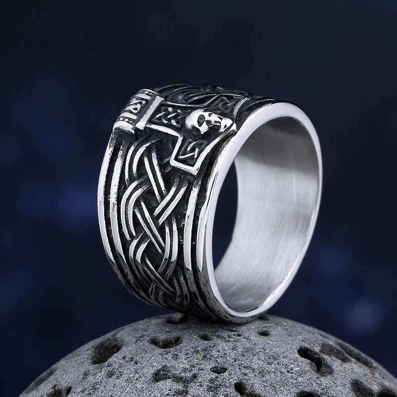 2024 New 316L Stainless Steel Vintage Viking Thor Ring With Skull For Man Trend Charm Party Jewelry Boyfriend&Teens Gift