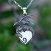 2024 New 3D Dragon With Heart Pendant Necklace Metal Pearl Chain Jewelry Man Women Couple Gift Punk Rock Animal Accessories