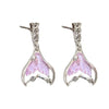 2024 New Purple Green Color Crystal Fishtail Stud Earrings for Women Temperament Earring Girl Gift Wedding Party Jewelry
