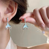 2024 New Purple Green Color Crystal Fishtail Stud Earrings for Women Temperament Earring Girl Gift Wedding Party Jewelry