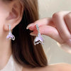 2024 New Purple Green Color Crystal Fishtail Stud Earrings for Women Temperament Earring Girl Gift Wedding Party Jewelry