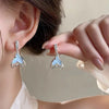 2024 New Purple Green Color Crystal Fishtail Stud Earrings for Women Temperament Earring Girl Gift Wedding Party Jewelry